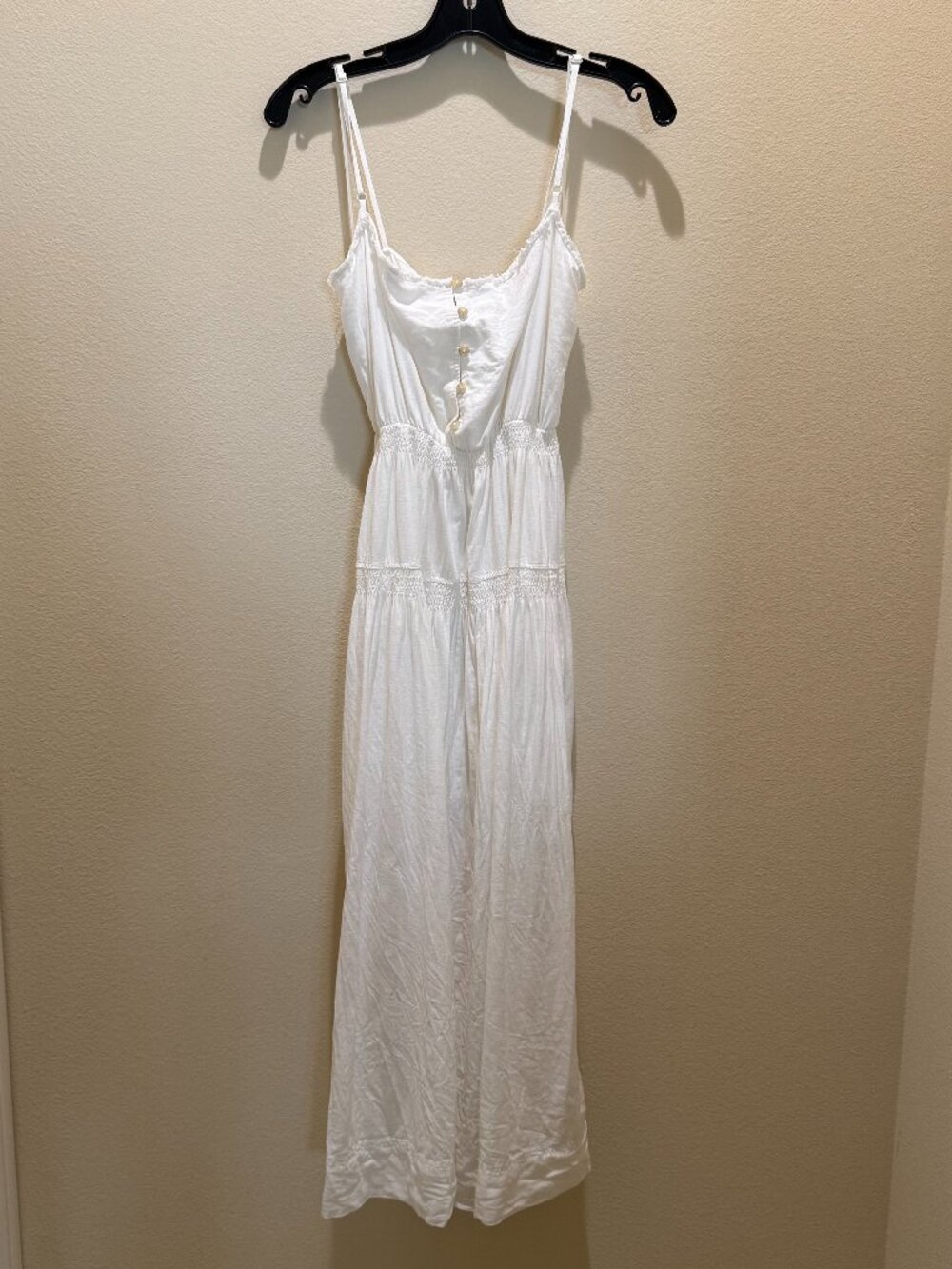 Urban Outfitters Cream Spaghetti Strap Smocked Waist Maxi Dress Size S